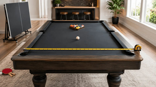 Pool table being measured for a ping pong conversion top in a modern game room