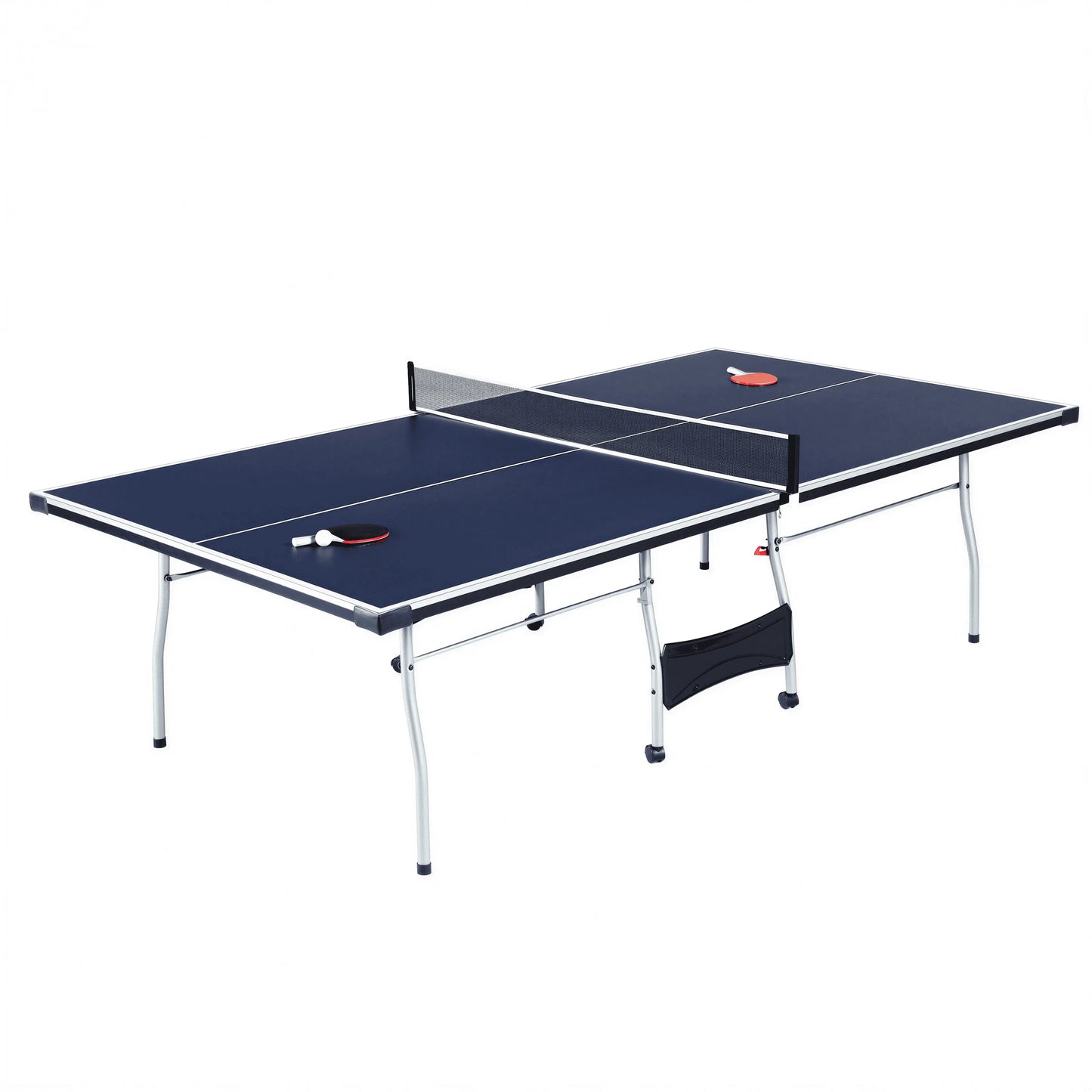 Full-size 9 by 5 foot foldable ping pong table with net, paddles and balls