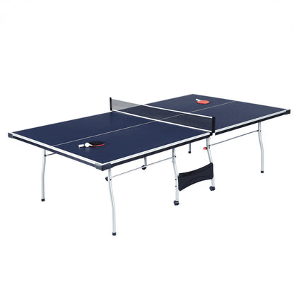 Full-size 9 by 5 foot foldable ping pong table with net, paddles and balls